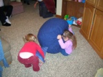 Molly played defense behind her beanbag.